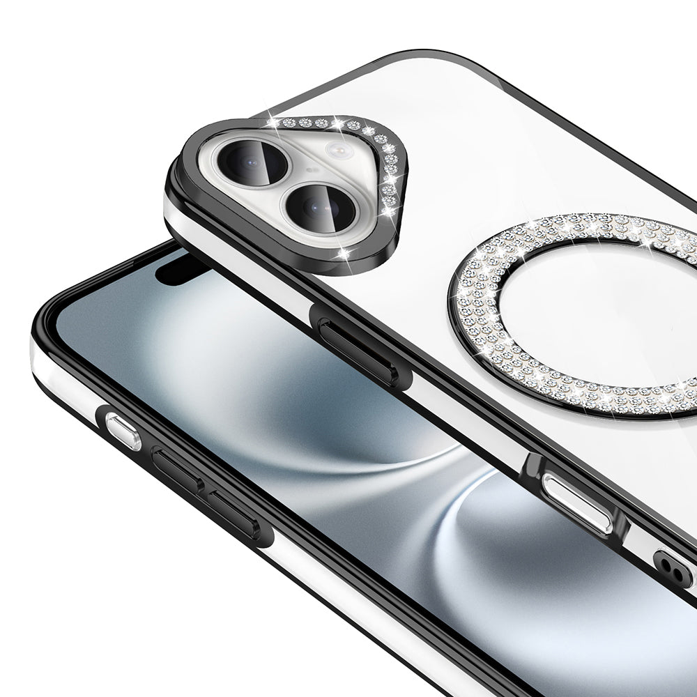 Apple iPhone 16 Plus Kılıf Pırlanta Taş Tasarımlı M-safe Şarj Özellikli Zore Karetta Silikon Kapak Mor
