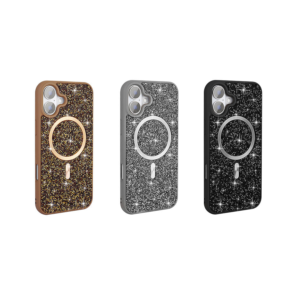 Apple iPhone 16 Plus Kılıf Pırlanta Tasarımlı M-safe Şarj Özellikli Zore Mozaik Silikon Kapak Siyah