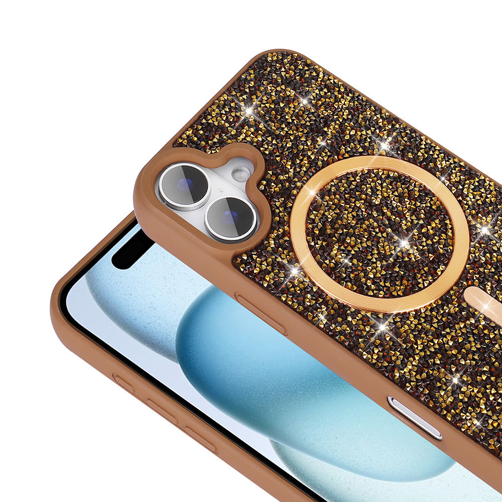 Apple iPhone 16 Plus Kılıf Pırlanta Tasarımlı M-safe Şarj Özellikli Zore Mozaik Silikon Kapak Siyah