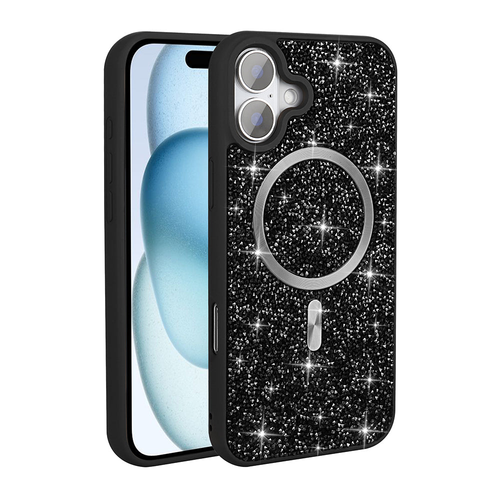 Apple iPhone 16 Plus Kılıf Pırlanta Tasarımlı M-safe Şarj Özellikli Zore Mozaik Silikon Kapak Desert Titanyum