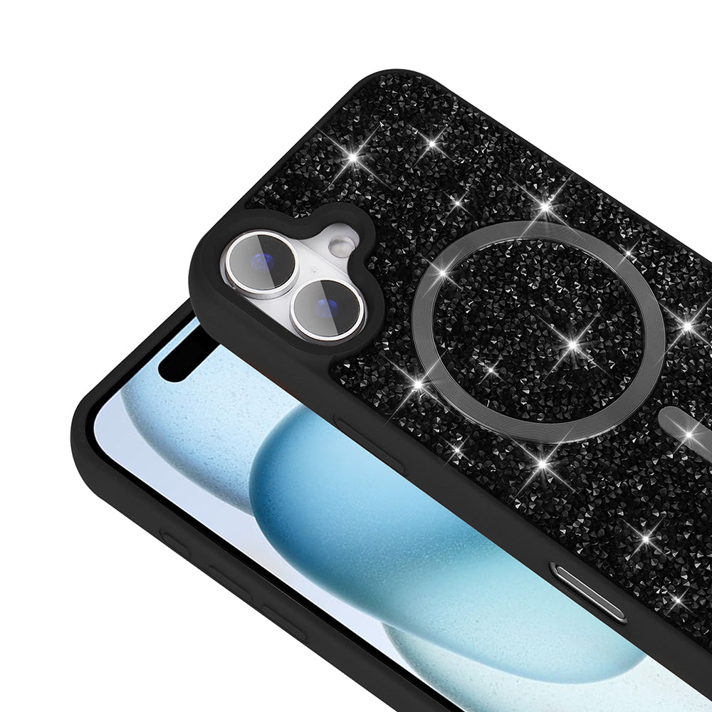 Apple iPhone 16 Plus Kılıf Pırlanta Tasarımlı M-safe Şarj Özellikli Zore Mozaik Silikon Kapak Titanyum-Gri