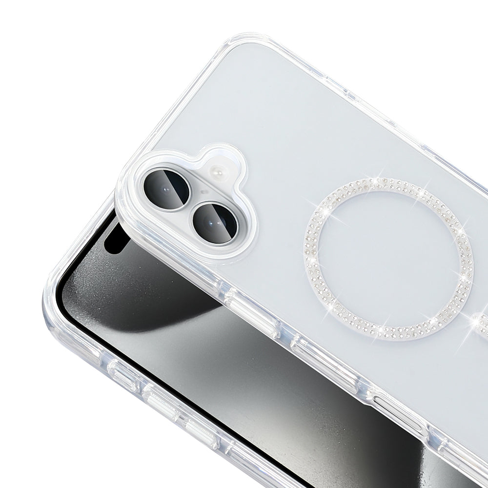 Apple iPhone 16 Plus Kılıf Taşlı Tasarım M-safe Şarj Özellikli Zore Koment Silikon Kapak Gold