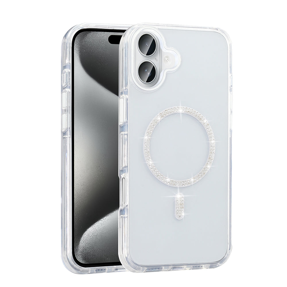 Apple iPhone 16 Plus Kılıf Taşlı Tasarım M-safe Şarj Özellikli Zore Koment Silikon Kapak Gümüş