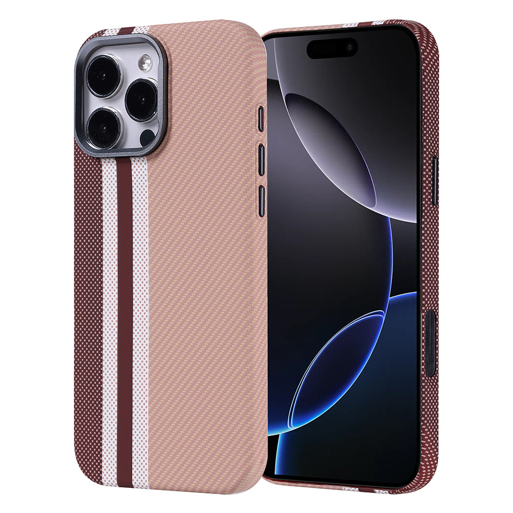 Apple iPhone 16 Pro Kılıf M-safe Şarj Özellikli Karbon Fiber Görünümlü Zore Nekst Kapak Gold