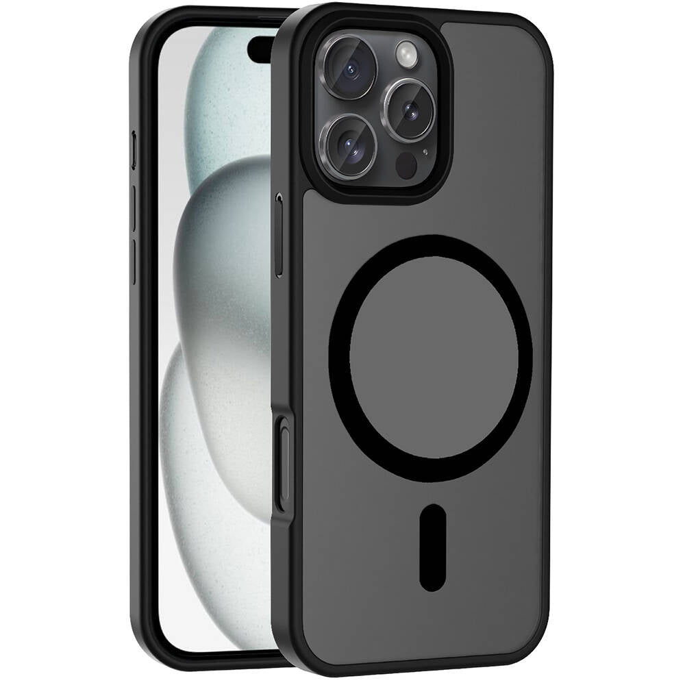 Apple iPhone 16 Pro Kılıf M-safe Şarj Özellikli Mat Arka Yüzey Zore Sio Kapak Siyah