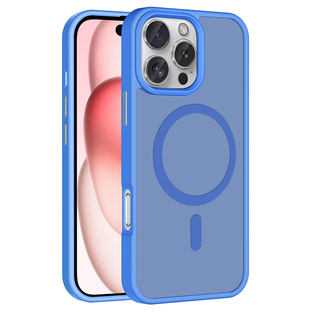 Apple iPhone 16 Pro Kılıf M-safe Şarj Özellikli Mat Arka Yüzey Zore Sio Kapak Mavi