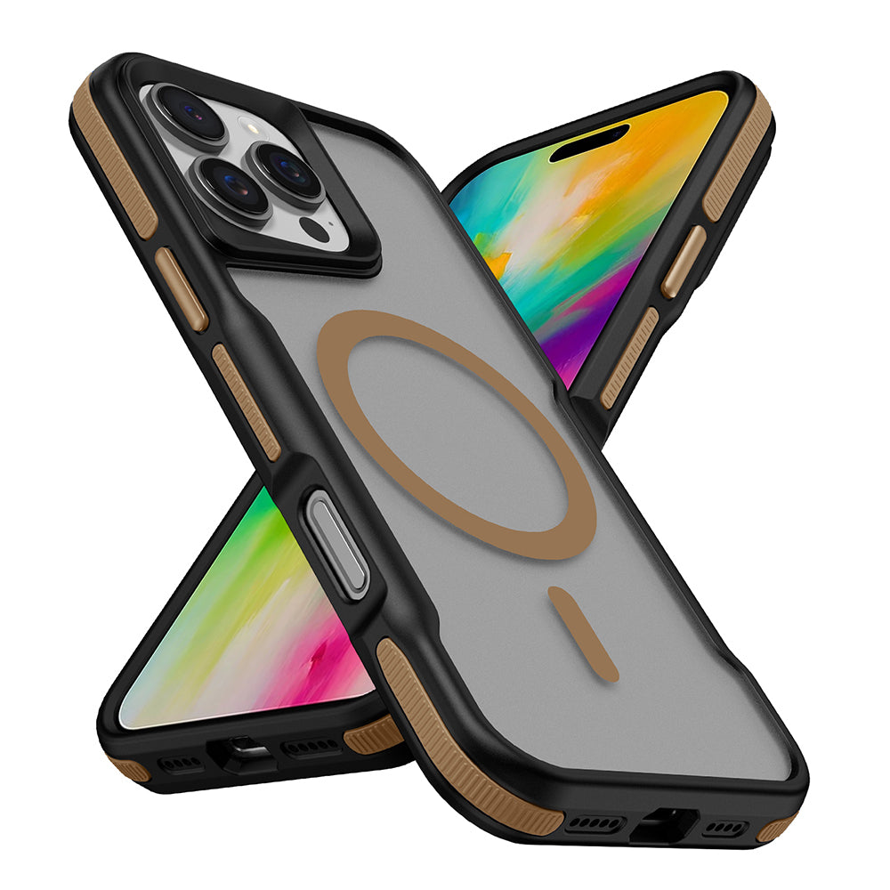Apple iPhone 16 Pro Kılıf M-safe Şarj Özellikli Renkli Kenar Airbag Şeritli Zore Lamer Kapak Siyah