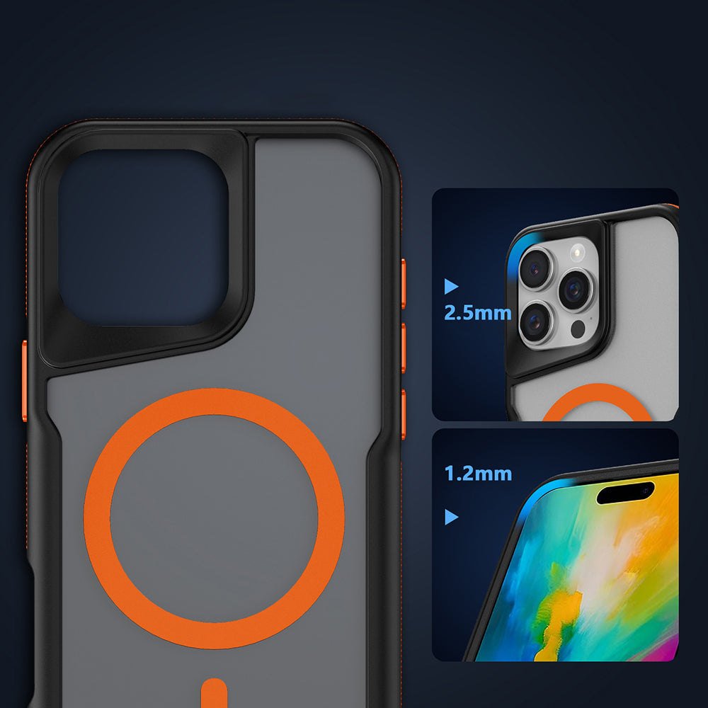 Apple iPhone 16 Pro Kılıf M-safe Şarj Özellikli Renkli Kenar Airbag Şeritli Zore Lamer Kapak Gri