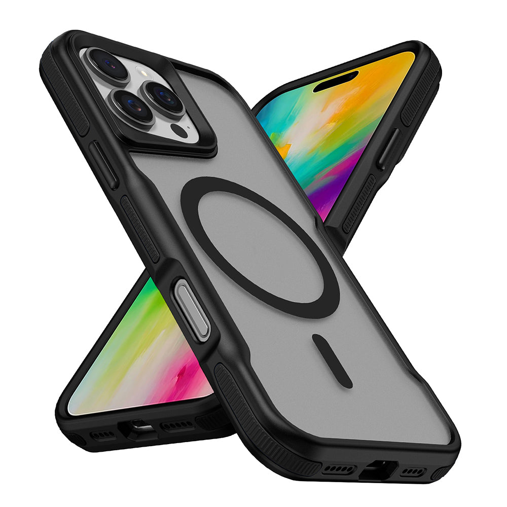 Apple iPhone 16 Pro Kılıf M-safe Şarj Özellikli Renkli Kenar Airbag Şeritli Zore Lamer Kapak Siyah