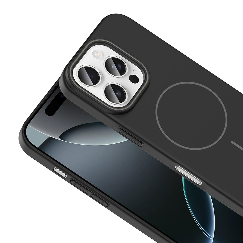 Apple iPhone 16 Pro Kılıf M-safe Şarj Özellikli Zore Ruby Sert Kapak Siyah