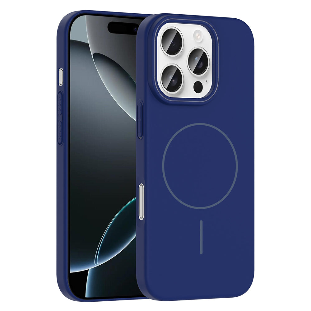 Apple iPhone 16 Pro Kılıf M-safe Şarj Özellikli Zore Ruby Sert Kapak Lacivert