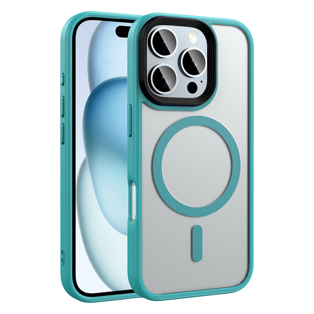 Apple iPhone 16 Pro Kılıf Mat Arka Yüzey Wireless Şarj Özellikli Zore Flet M-safe Kapak Mavi