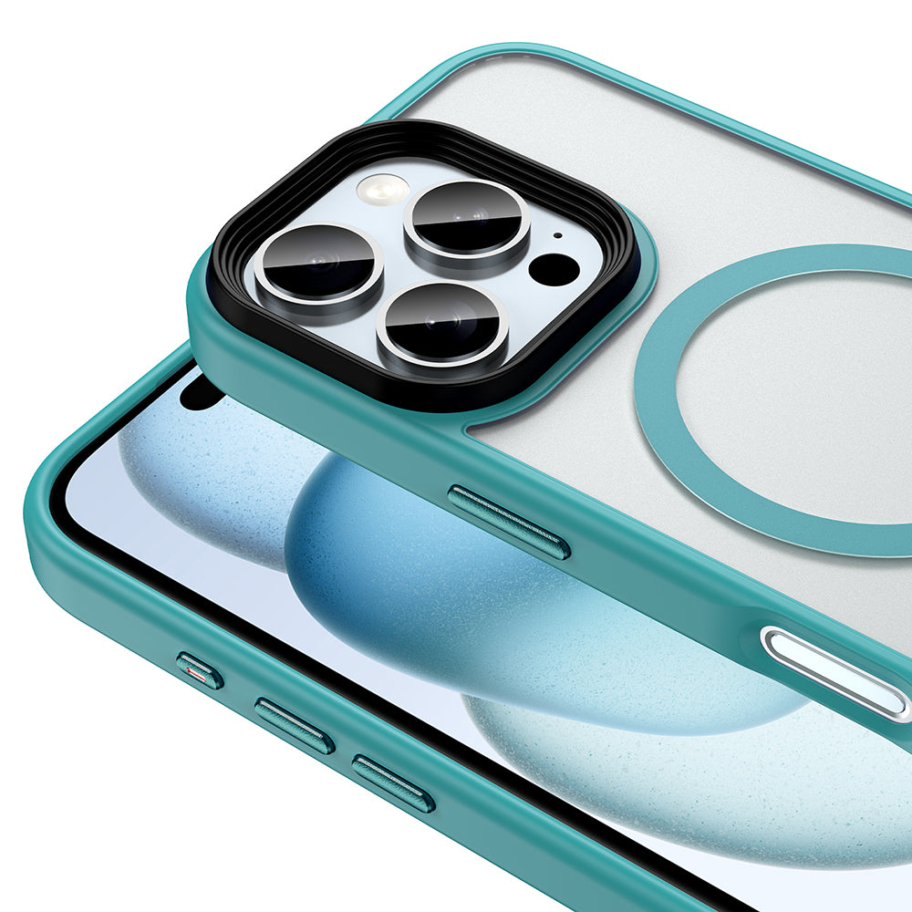 Apple iPhone 16 Pro Kılıf Mat Arka Yüzey Wireless Şarj Özellikli Zore Flet M-safe Kapak Mavi