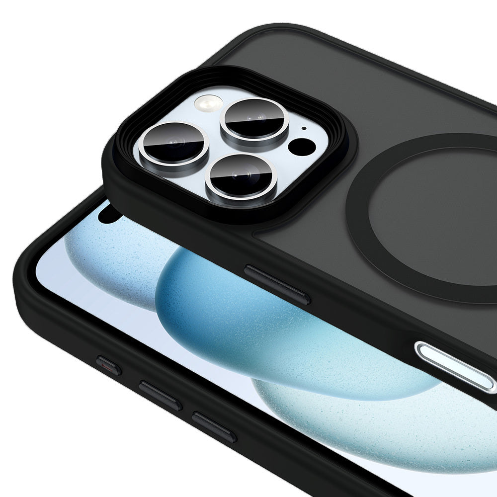 Apple iPhone 16 Pro Kılıf Mat Arka Yüzey Wireless Şarj Özellikli Zore Flet M-safe Kapak Titanyum-Gri