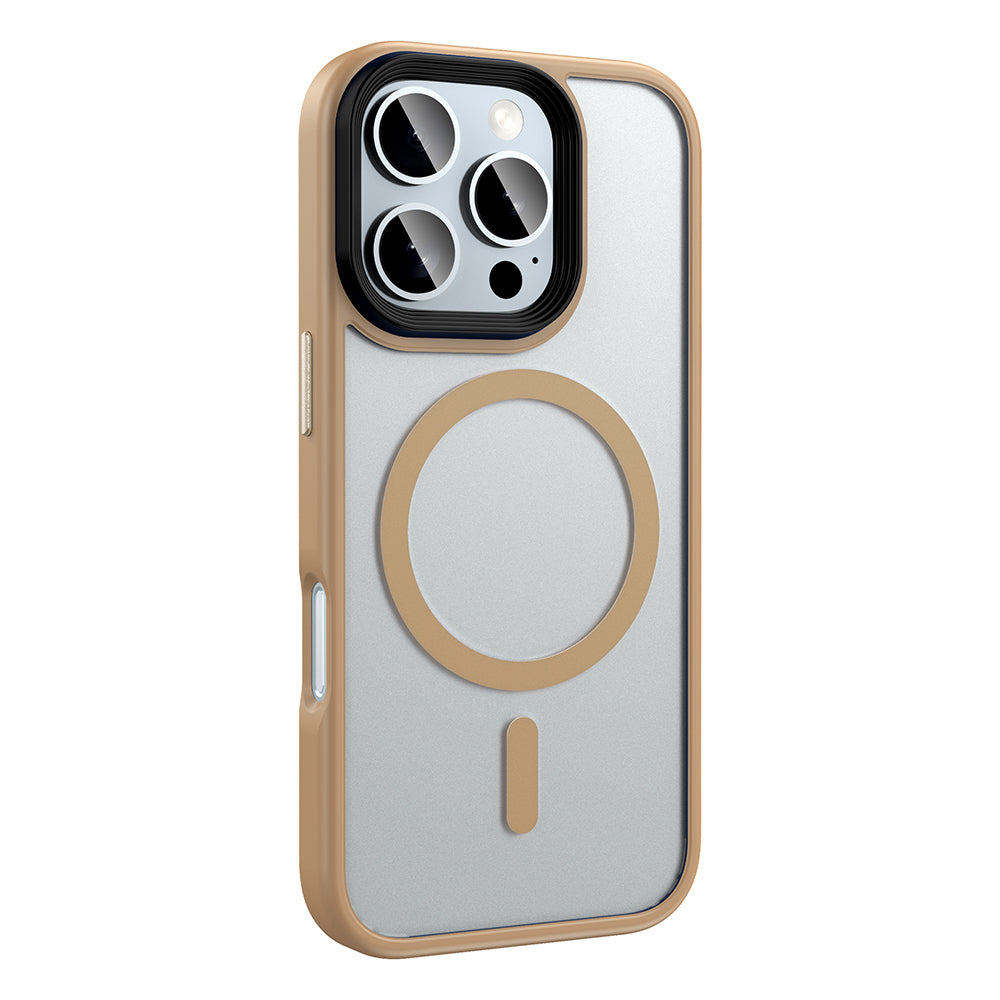 Apple iPhone 16 Pro Kılıf Mat Arka Yüzey Wireless Şarj Özellikli Zore Flet M-safe Kapak Desert Titanyum