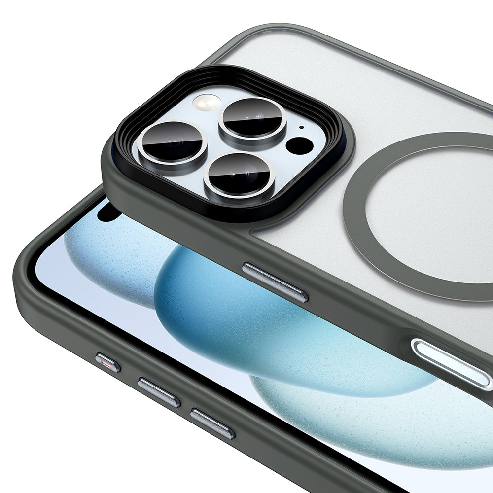 Apple iPhone 16 Pro Kılıf Mat Arka Yüzey Wireless Şarj Özellikli Zore Flet M-safe Kapak Desert Titanyum