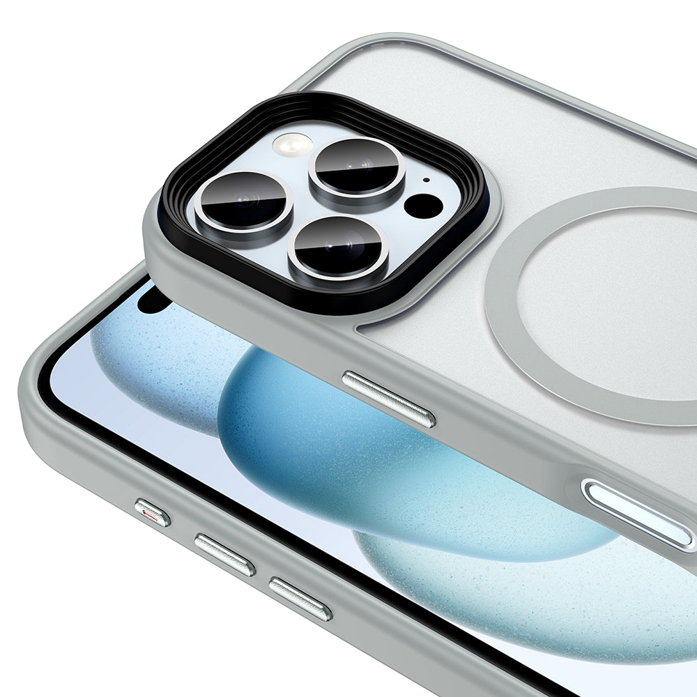 Apple iPhone 16 Pro Kılıf Mat Arka Yüzey Wireless Şarj Özellikli Zore Flet M-safe Kapak Gümüş