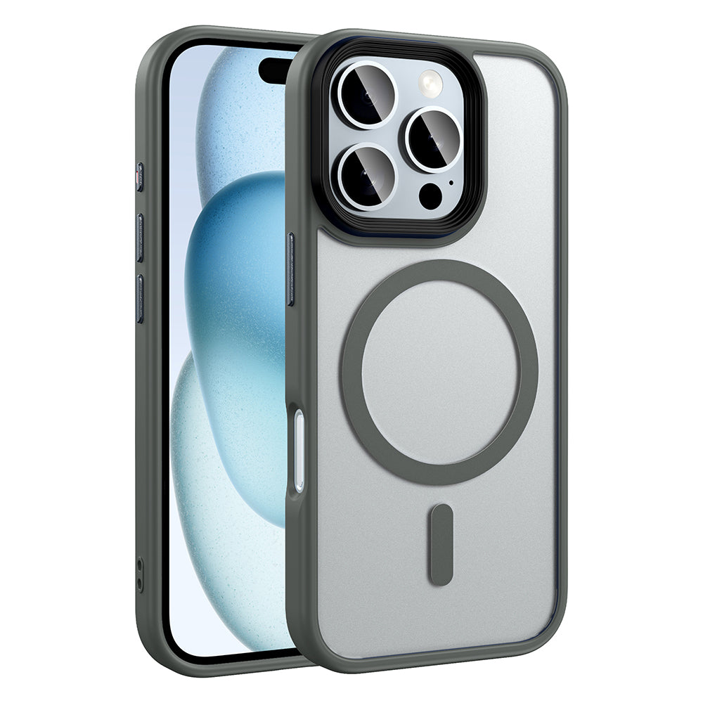 Apple iPhone 16 Pro Kılıf Mat Arka Yüzey Wireless Şarj Özellikli Zore Flet M-safe Kapak Titanyum-Gri