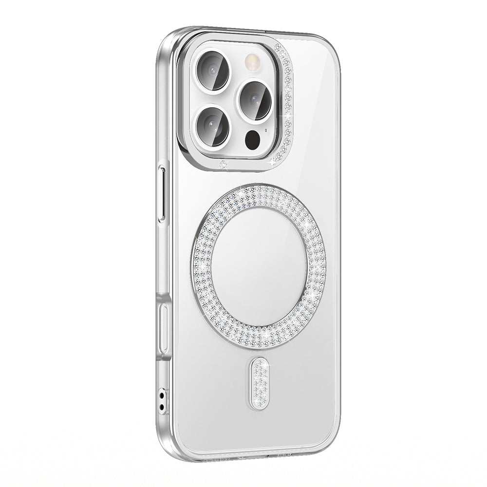 Apple iPhone 16 Pro Kılıf Pırlanta Taş Tasarımlı M-safe Şarj Özellikli Zore Karetta Silikon Kapak Gold