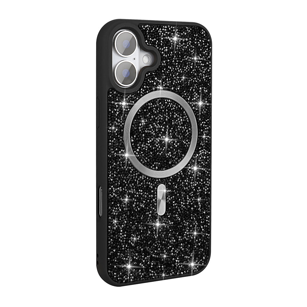 Apple iPhone 16 Pro Kılıf Pırlanta Tasarımlı M-safe Şarj Özellikli Zore Mozaik Silikon Kapak Desert Titanyum