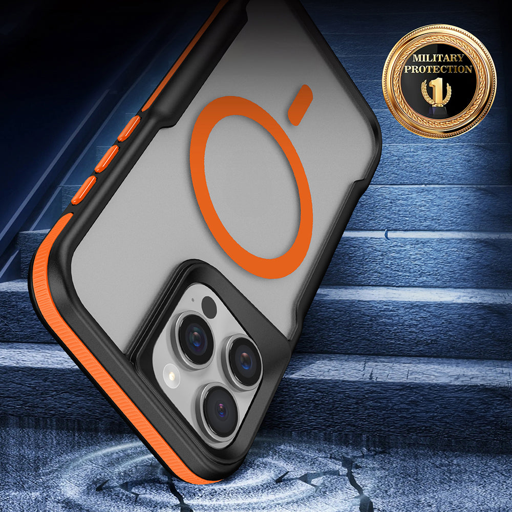 Apple iPhone 16 Pro Max Kılıf M-safe Şarj Özellikli Renkli Kenar Airbag Şeritli Zore Lamer Kapak Siyah
