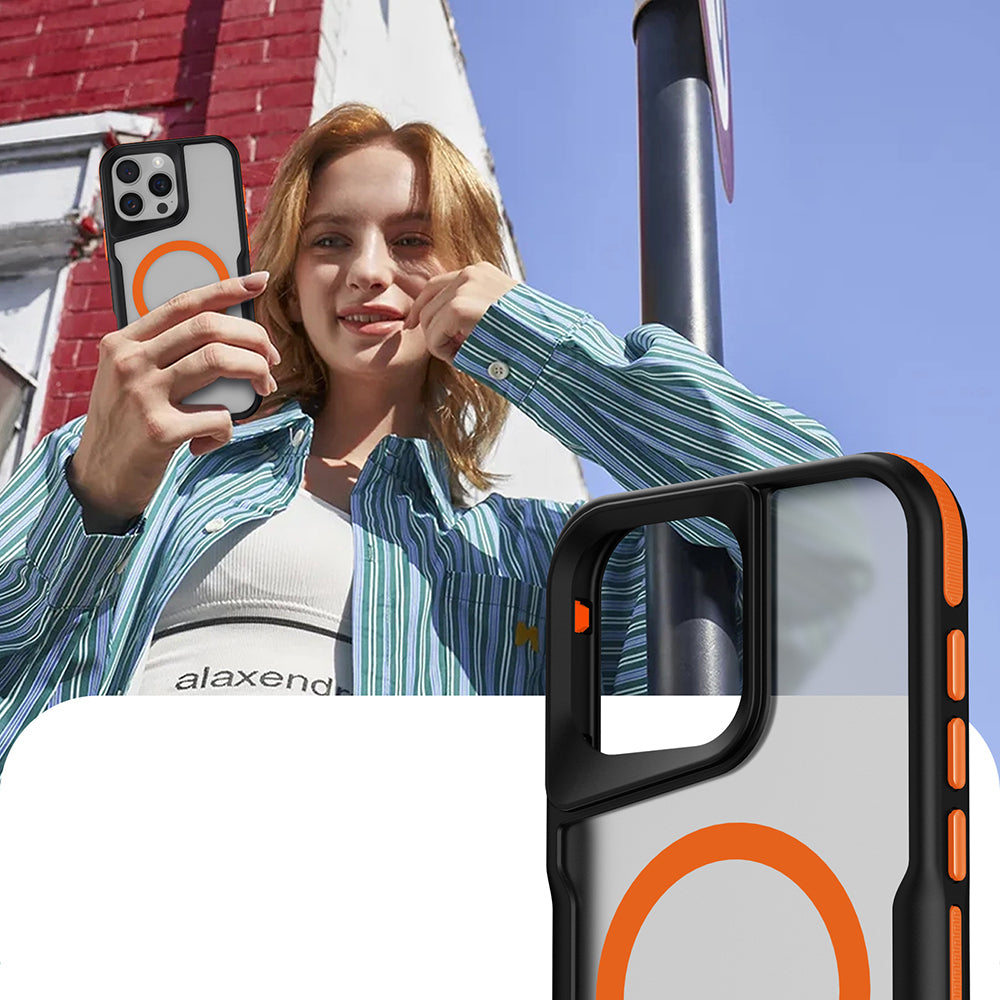 Apple iPhone 16 Pro Max Kılıf M-safe Şarj Özellikli Renkli Kenar Airbag Şeritli Zore Lamer Kapak Titanyum-Gold