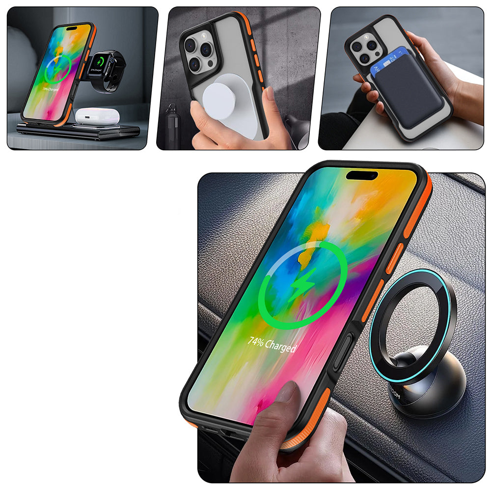 Apple iPhone 16 Pro Max Kılıf M-safe Şarj Özellikli Renkli Kenar Airbag Şeritli Zore Lamer Kapak Gri