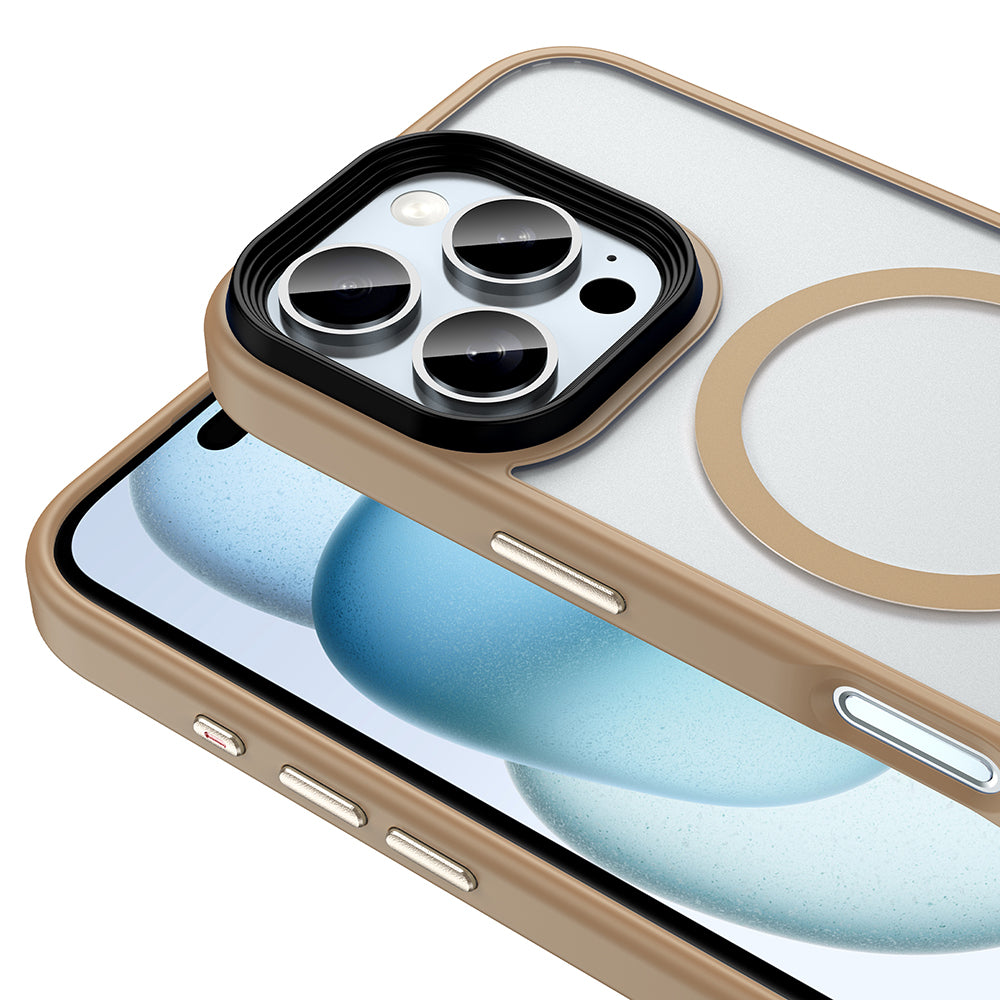 Apple iPhone 16 Pro Max Kılıf Mat Arka Yüzey Wireless Şarj Özellikli Zore Flet M-safe Kapak Desert Titanyum