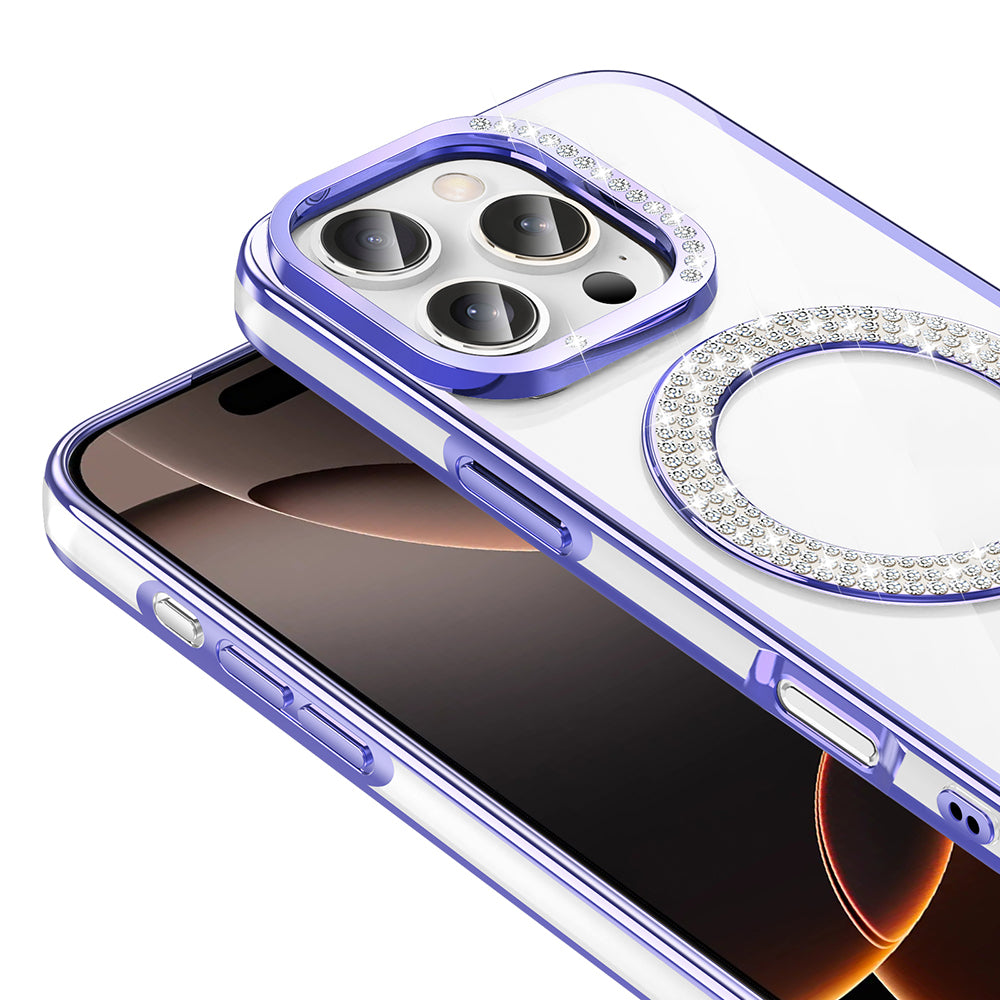Apple iPhone 16 Pro Max Kılıf Pırlanta Taş Tasarımlı M-safe Şarj Özellikli Zore Karetta Silikon Kapak Rose Gold