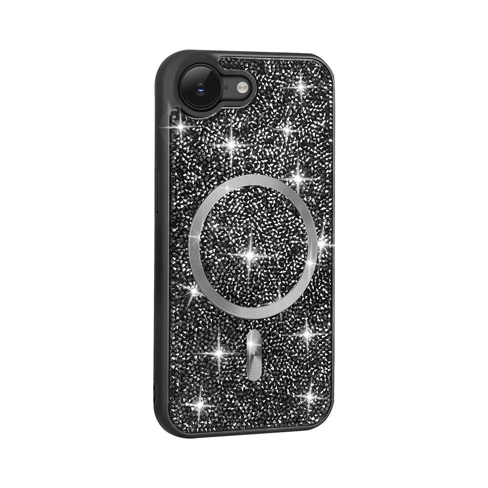 Apple iPhone 16E Kılıf Pırlanta Tasarımlı M-safe Şarj Özellikli Zore Mozaik Silikon Kapak Desert Titanyum