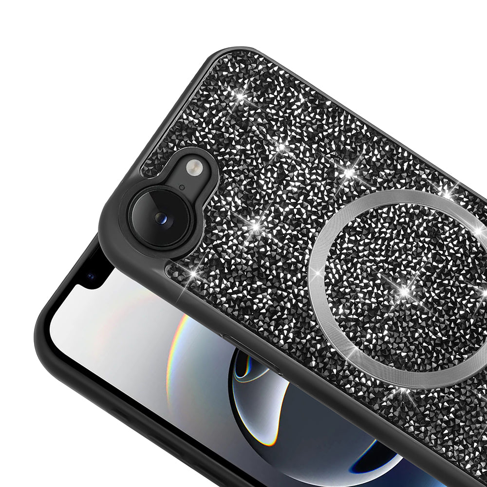 Apple iPhone 16E Kılıf Pırlanta Tasarımlı M-safe Şarj Özellikli Zore Mozaik Silikon Kapak Siyah