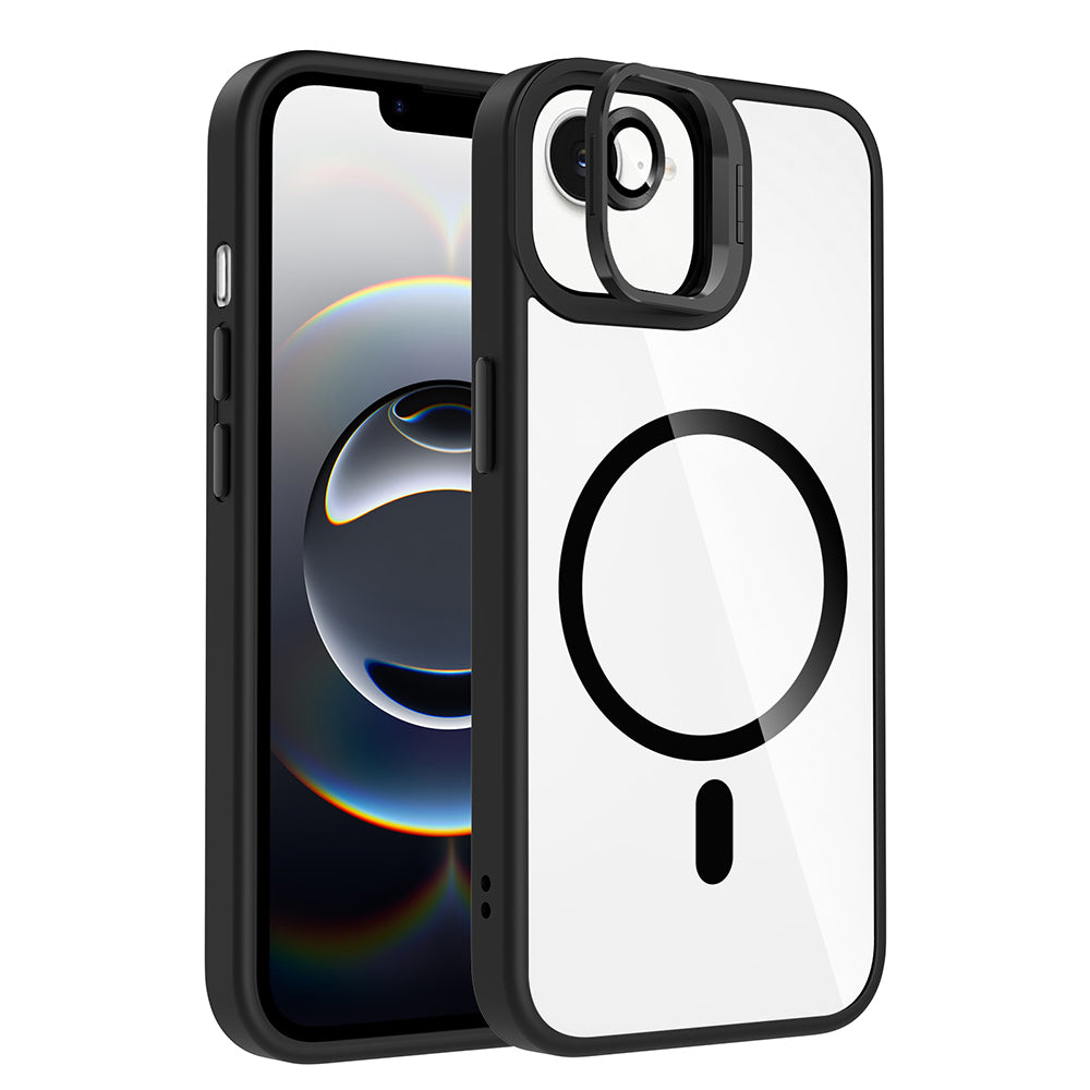 Apple iPhone 16E Kılıf Standlı ve Kamera Lens Hediyeli M-Safe Şarj Özellikli Zore Etro Kapak