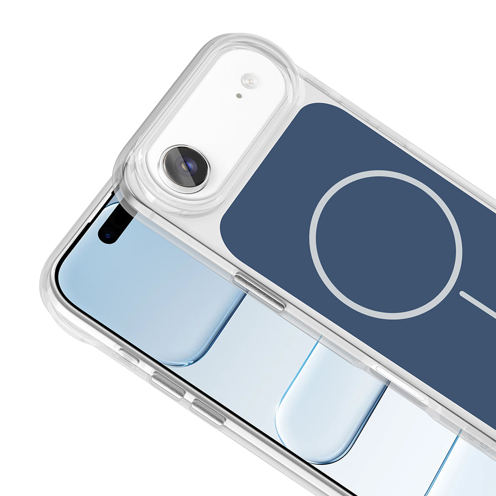 Apple iPhone 17 Air Kılıf M-Safe Şarj Özellikli Metal Buton Tasarımlı Zore İkonik Sert Silikon Kapak Beyaz