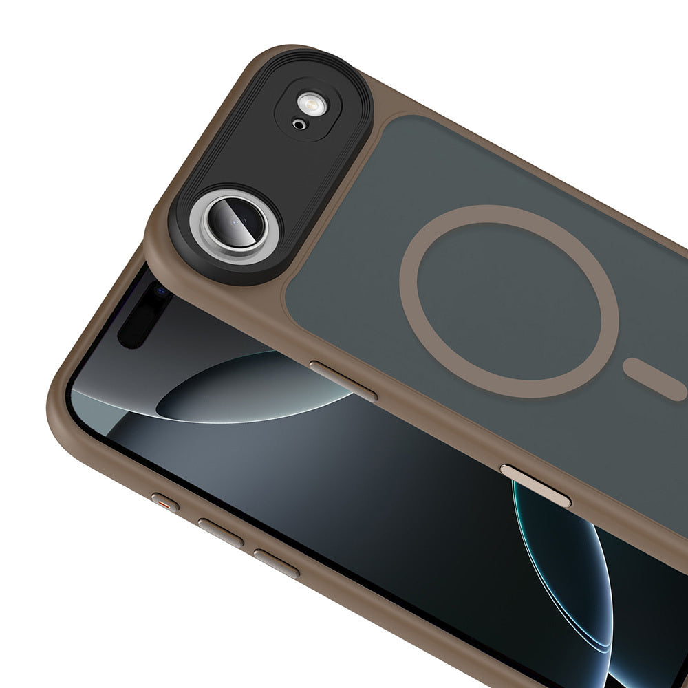 Apple iPhone 17 Air Kılıf Mat Arka Yüzey Wireless Şarj Özellikli Zore Flet M-safe Kapak Desert Titanyum