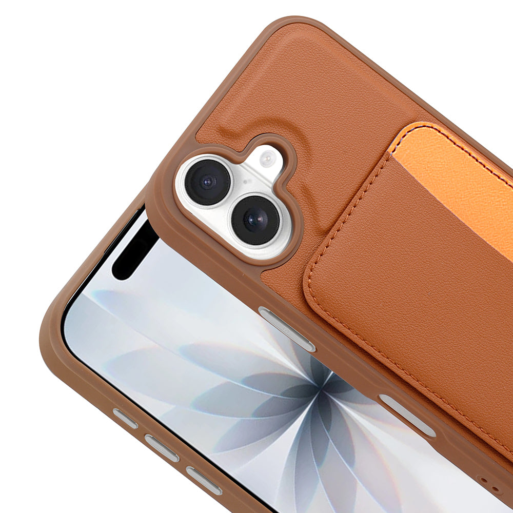 Apple iPhone 17 Kılıf Kartlıklı Zore X-Kart Silikon Kapak Kahverengi