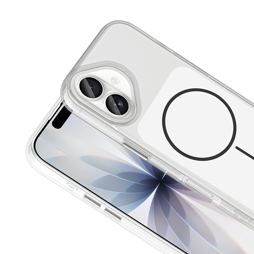 Apple iPhone 17 Kılıf M-Safe Şarj Özellikli Metal Buton Tasarımlı Zore İkonik Sert Silikon Kapak Beyaz