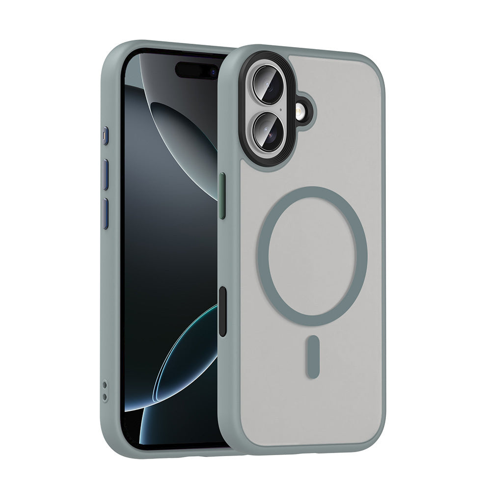 Apple iPhone 17 Kılıf Mat Arka Yüzey Wireless Şarj Özellikli Zore Flet M-safe Kapak Gri