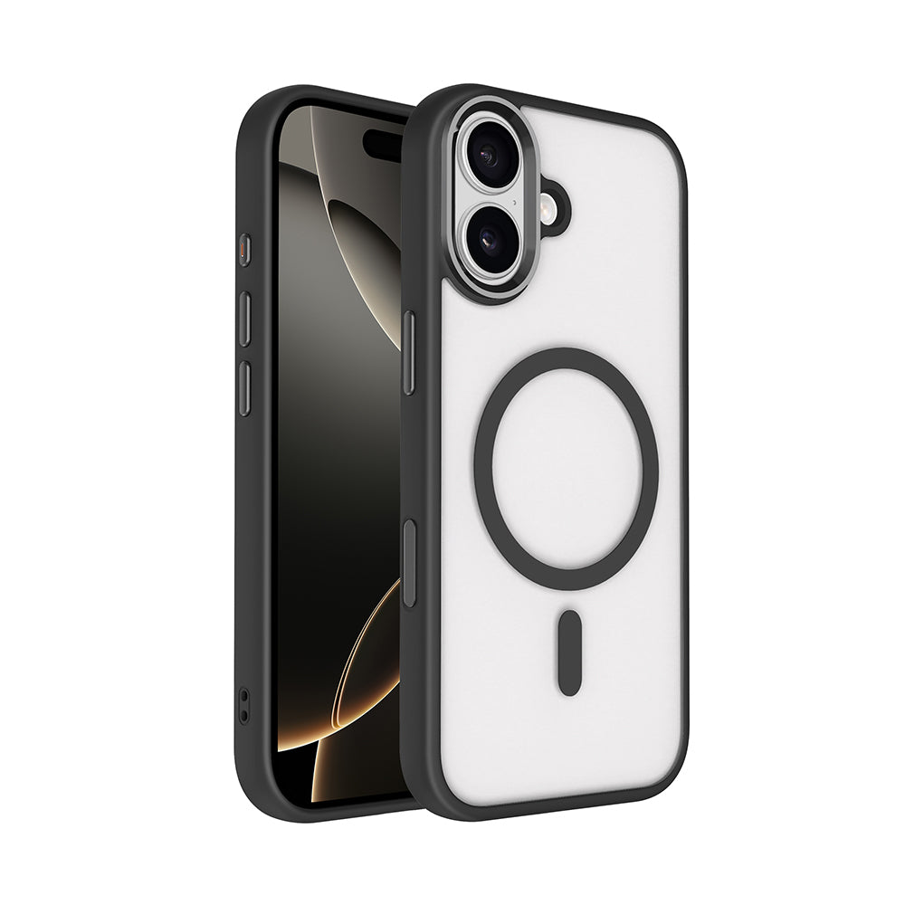 Apple iPhone 17 Kılıf Wireless Şarj Özellikli Zore Krom M-safe Silikon Kapak Siyah