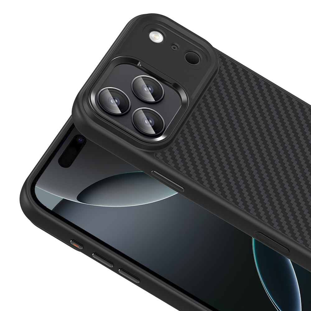 Apple iPhone 17 Pro Kılıf M-Safe Şarj Özellikli Karbon Fiber Görünümlü Zore Truva Silikon Kapak Siyah