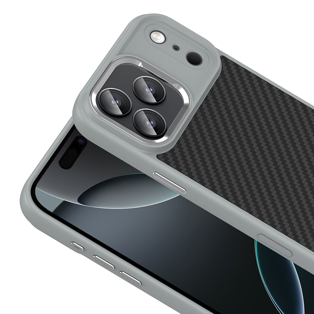 Apple iPhone 17 Pro Kılıf M-Safe Şarj Özellikli Karbon Fiber Görünümlü Zore Truva Silikon Kapak Gri