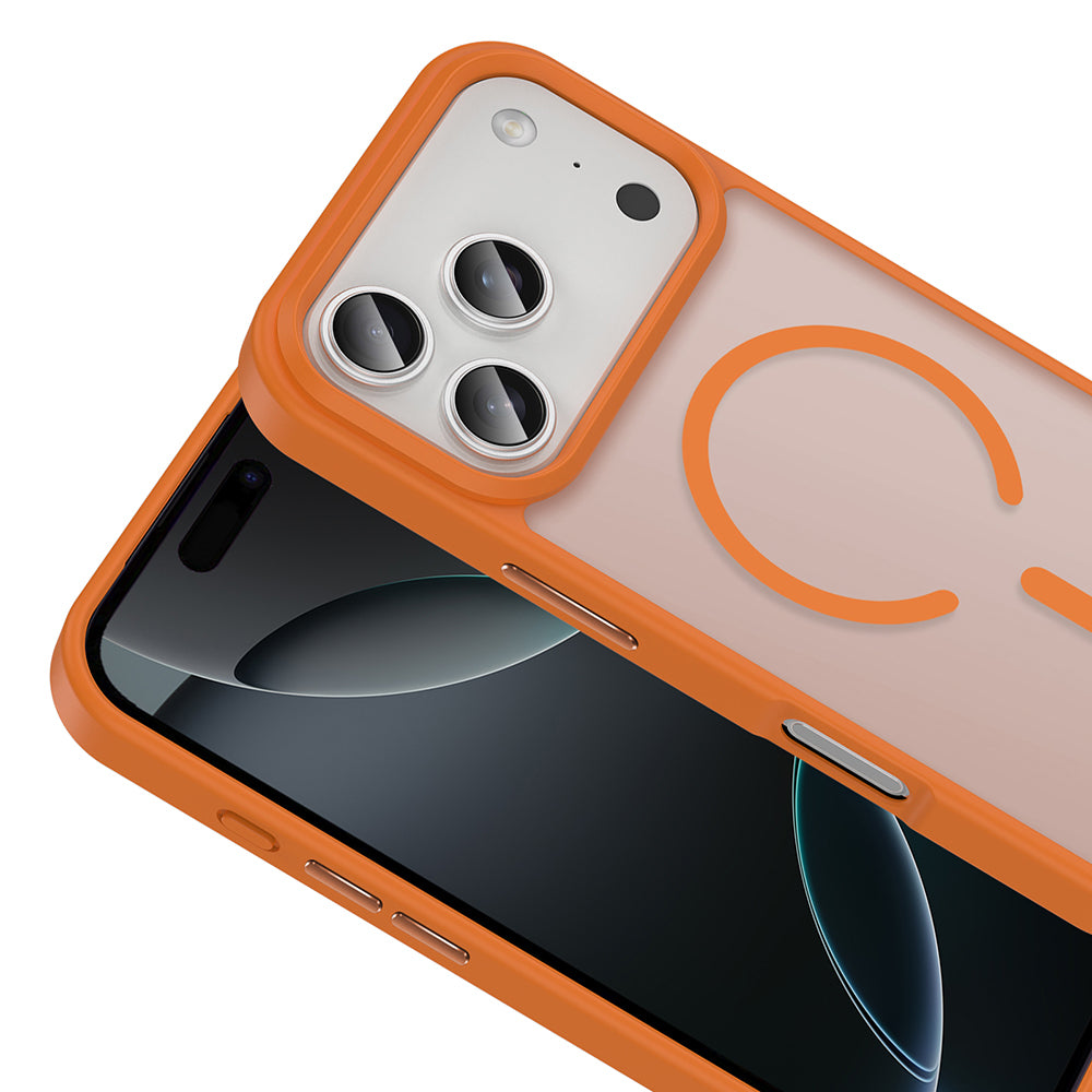 Apple iPhone 17 Pro Kılıf M-safe Şarj Özellikli Mat Arka Yüzey Zore Sio Kapak Turuncu