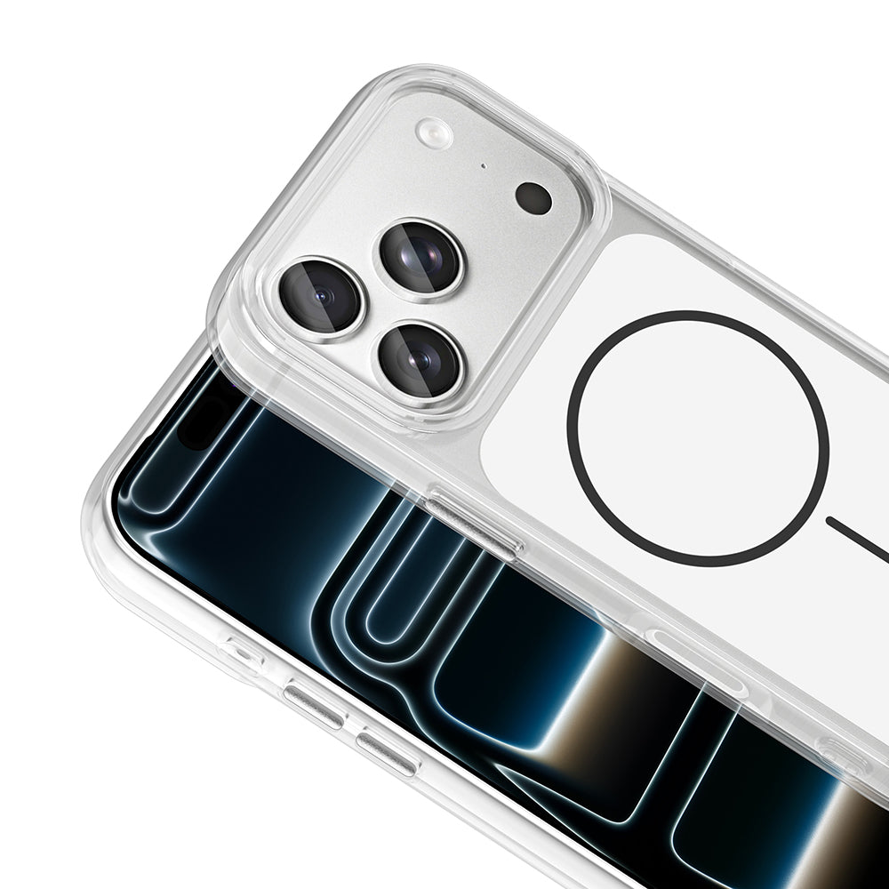 Apple iPhone 17 Pro Kılıf M-Safe Şarj Özellikli Metal Buton Tasarımlı Zore İkonik Sert Silikon Kapak Gri