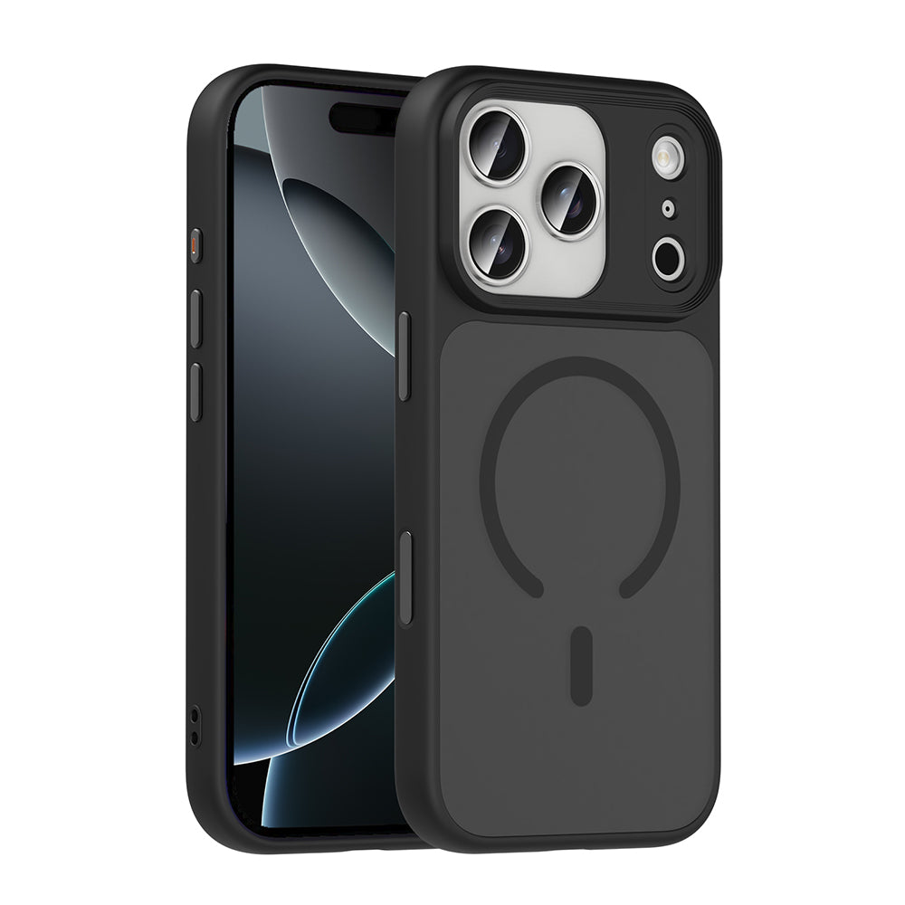 Apple iPhone 17 Pro Kılıf Mat Arka Yüzey Wireless Şarj Özellikli Zore Flet M-safe Kapak Lacivert