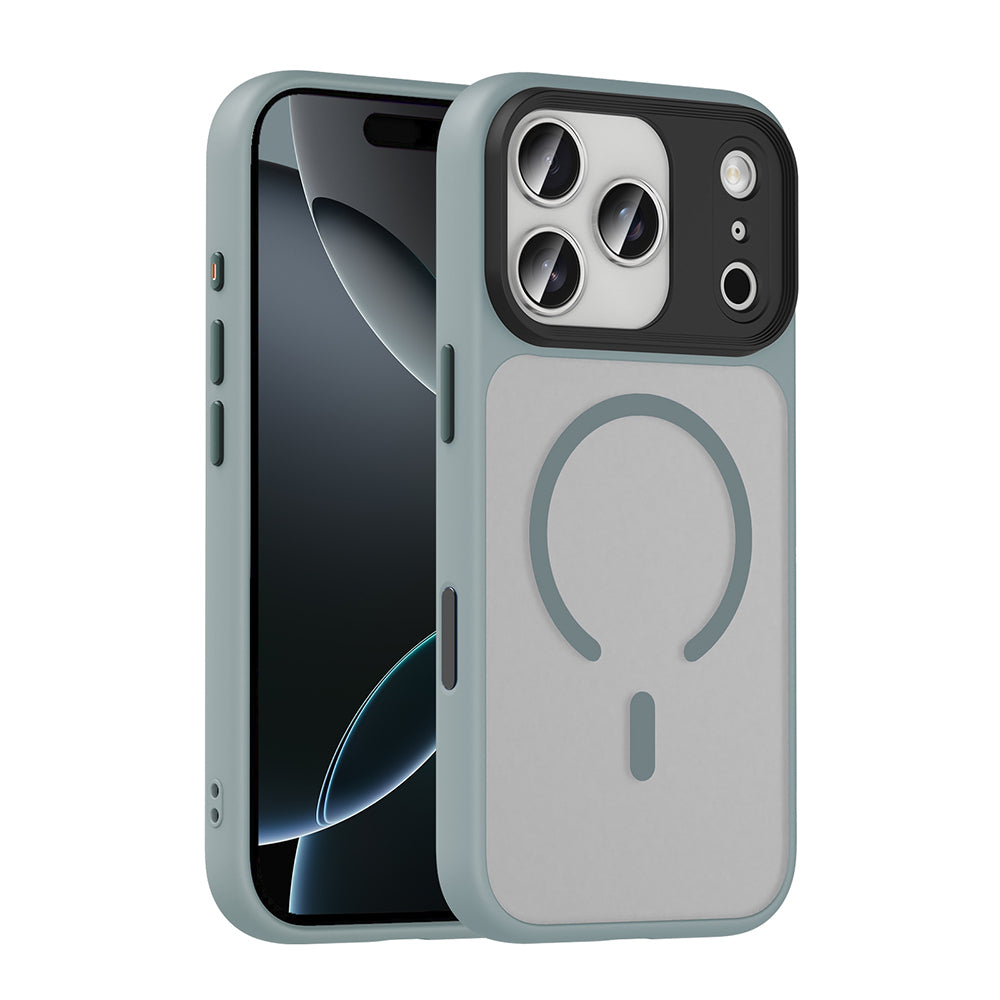 Apple iPhone 17 Pro Kılıf Mat Arka Yüzey Wireless Şarj Özellikli Zore Flet M-safe Kapak Gri