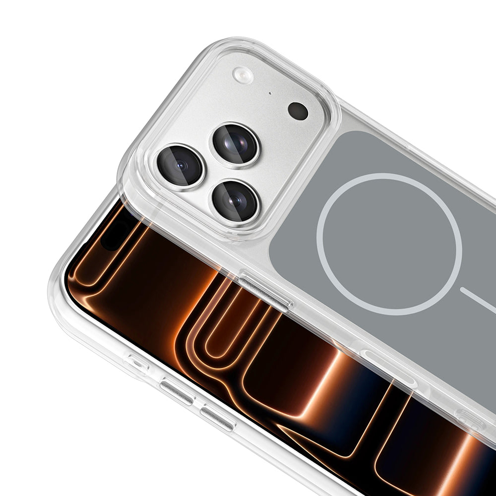 Apple iPhone 17 Pro Max Kılıf M-Safe Şarj Özellikli Metal Buton Tasarımlı Zore İkonik Sert Silikon Kapak Mavi