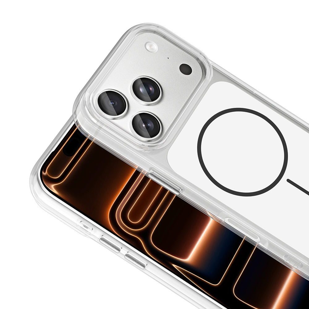 Apple iPhone 17 Pro Max Kılıf M-Safe Şarj Özellikli Metal Buton Tasarımlı Zore İkonik Sert Silikon Kapak Mavi