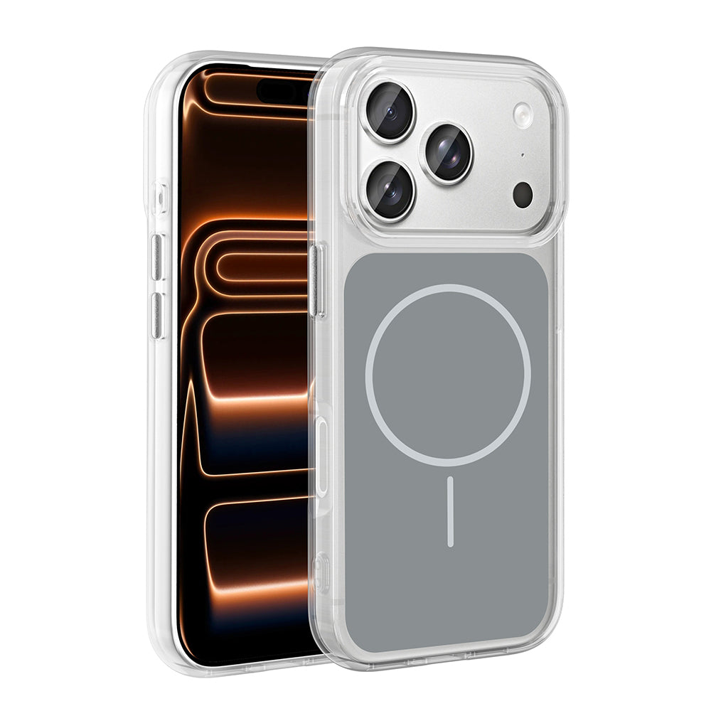 Apple iPhone 17 Pro Max Kılıf M-Safe Şarj Özellikli Metal Buton Tasarımlı Zore İkonik Sert Silikon Kapak Gri