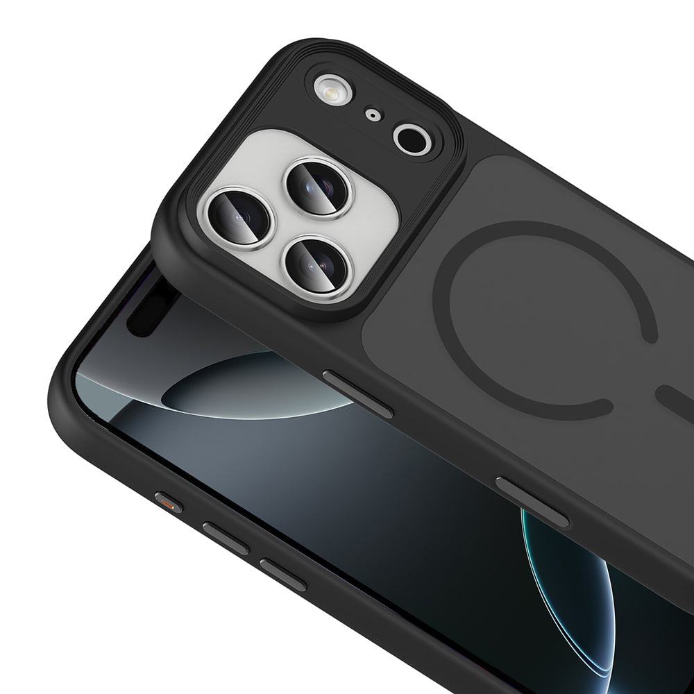 Apple iPhone 17 Pro Max Kılıf Mat Arka Yüzey Wireless Şarj Özellikli Zore Flet M-safe Kapak Siyah