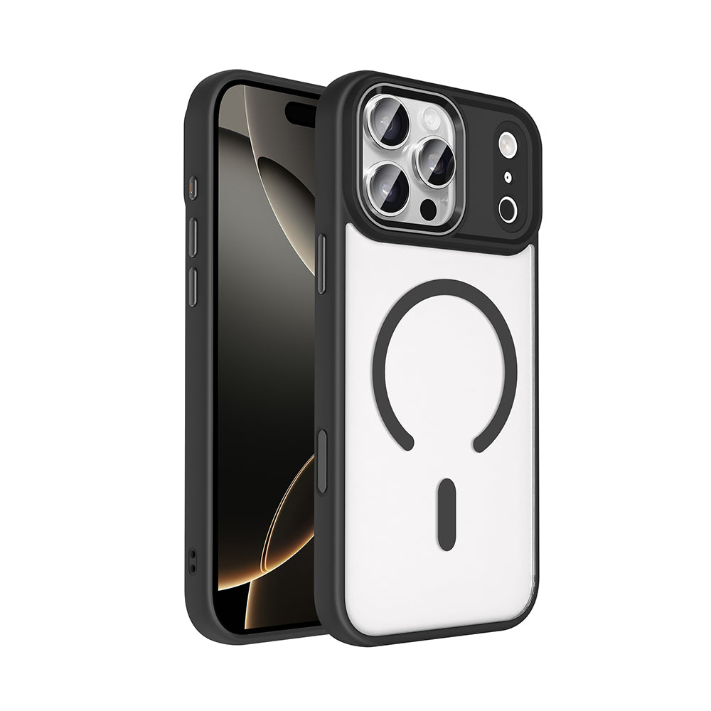 Apple iPhone 17 Pro Max Kılıf Wireless Şarj Özellikli Zore Krom M-safe Silikon Kapak Siyah