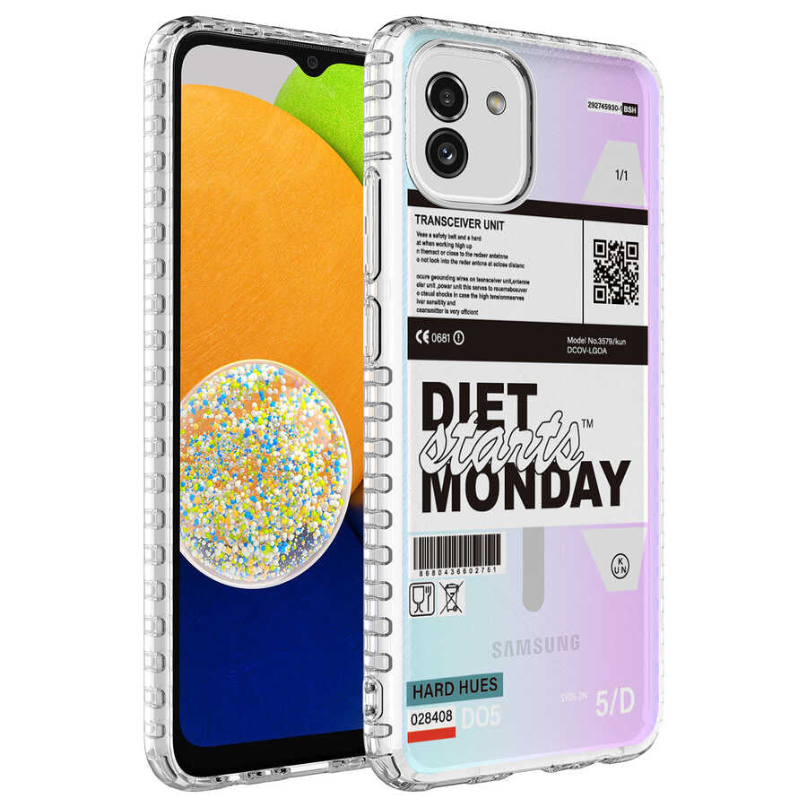 Galaxy A03 Kılıf Airbag Kenarlı Renkli Desenli Silikon Zore Elegans Kapak